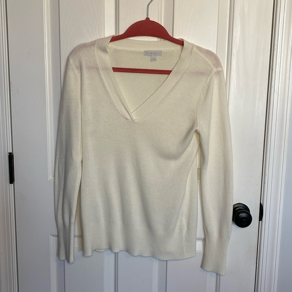 New York & Company Cream V-Neck Sweater